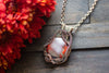 Red and White Fused Glass Pendant with Copper Wire Wrapping
