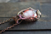 Red and White Fused Glass Pendant with Copper Wire Wrapping