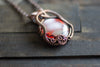 Red and White Fused Glass Pendant with Copper Wire Wrapping