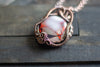 Red and White Fused Glass Pendant with Copper Wire Wrapping