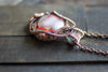 Red and White Fused Glass Pendant with Copper Wire Wrapping