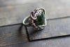 sterling silver statement ring with glittery green dichroic fused glass