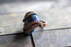Copper statement ring with blue and grey fused glass