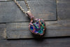 Multi-color Swirl Heart Fused Glass Pendant with Copper Wire Wrapping