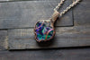 Multi-color Swirl Heart Fused Glass Pendant with Copper Wire Wrapping