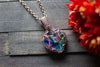 Multi-color Swirl Heart Fused Glass Pendant with Copper Wire Wrapping