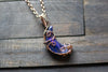 Shades of Blue Crescent Moon Pendant with Copper Wire Wrapping