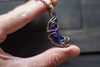 Shades of Blue Crescent Moon Pendant with Copper Wire Wrapping