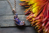 Shades of Blue Crescent Moon Pendant with Copper Wire Wrapping