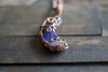 Shades of Blue Crescent Moon Pendant with Copper Wire Wrapping