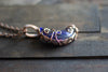 Shades of Blue Crescent Moon Pendant with Copper Wire Wrapping