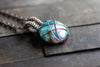 Copper Crisscross Pendant with Light Blue and White Fused Glass