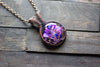 Flower In Bloom Purple Fused Glass and Copper Wire Pendant