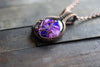 Flower In Bloom Purple Fused Glass and Copper Wire Pendant