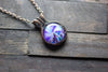 Purple and Blue Flower in Bloom Copper Wire Wrapped Pendant