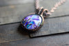 Purple and Blue Flower in Bloom Copper Wire Wrapped Pendant