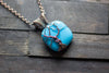 Bright Blue Fused Glass and Copper Wire Wrapped Tree of Life Pendant