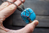 Bright Blue Fused Glass and Copper Wire Wrapped Tree of Life Pendant
