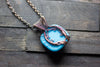 Bright Blue Fused Glass and Copper Wire Wrapped Tree of Life Pendant