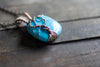 Bright Blue Fused Glass and Copper Wire Wrapped Tree of Life Pendant