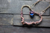 Copper Heart Necklace with Dark Blue Fused Glass Accent