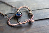 Copper Heart Necklace with Dark Blue Fused Glass Accent