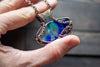 Streaks of Blue and Green Fused Glass Pendant with Copper Wire Wrapping