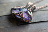 Purple Blooms Fused Glass and Copper Wire Wrapped Pendant