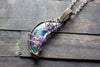 Purple and Green Crescent Moon Pendant with Copper Wire Wrapping