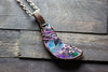 Purple and Green Crescent Moon Pendant with Copper Wire Wrapping