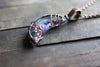 Purple and Green Crescent Moon Pendant with Copper Wire Wrapping