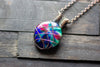 Copper Wire Wrapped Pendant with Multicolored Fused Glass Cabochon