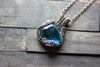 Streaked Blue Transparent Fused Glass Pendant with Copper Wire Wrapping