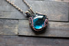Streaked Blue Transparent Fused Glass Pendant with Copper Wire Wrapping