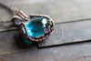 Streaked Blue Transparent Fused Glass Pendant with Copper Wire Wrapping