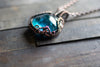 Streaked Blue Transparent Fused Glass Pendant with Copper Wire Wrapping