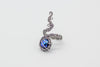 Sterling Silver Adjustable Ring with Dichroic Blue Fused Glass Accent