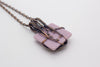 Lavender and Yellow Fused Glass Pendant with Copper Wire Wrapping