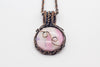 Pink and Cream Fused Glass Pendant with Copper Wire Wrapping