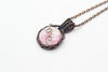Pink and Cream Fused Glass Pendant with Copper Wire Wrapping
