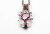Streaked Pink Fused Glass Pendant with Copper Tree of Life