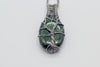 Sterling Silver Tree of Life Pendant with Glittery Dichroic Green Fused Glass