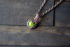 Bright Glittery Green Fused Glass Mini Pendant with Copper Wire Wrapping