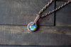 Blue and Yellow Fused Glass Mini Pendant with Copper Wire Wrapping