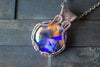 Copper Wire Wrapped Pendant with Blue and Orange Fused Glass
