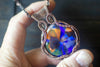 Copper Wire Wrapped Pendant with Blue and Orange Fused Glass