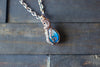 Dichroic Blue and White Fused Glass Teardrop Pendant with Copper Wire Wrapping