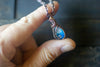 Dichroic Blue and White Fused Glass Teardrop Pendant with Copper Wire Wrapping