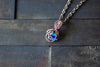 Green and Blue Fused Glass Teardrop Pendant with Copper Wire Wrapping
