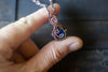 Green and Blue Fused Glass Teardrop Pendant with Copper Wire Wrapping